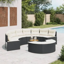 MAISON EXCLUSIVE - Salon de jardin 3 pcs demi-rond noir résine tressée