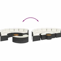 MAISON EXCLUSIVE - Salon de jardin 3 pcs demi-rond noir résine tressée