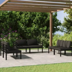 MAISON EXCLUSIVE - Salon de jardin 6 pcs avec coussins aluminium anthracite
