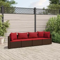 MAISON EXCLUSIVE - Salon de jardin 4 pcs avec coussins marron résine tressée