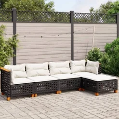 MAISON EXCLUSIVE - Salon de jardin 5 pcs avec coussins noir résine tressée