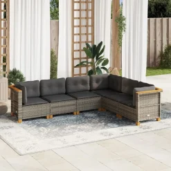 MAISON EXCLUSIVE - Salon de jardin 6 pcs avec coussins gris résine tressée