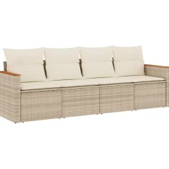 MAISON EXCLUSIVE - Salon de jardin avec coussins 4 pcs beige résine tressée