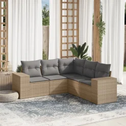 MAISON EXCLUSIVE - Salon de jardin avec coussins 5 pcs beige résine tressée