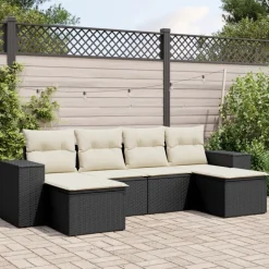 MAISON EXCLUSIVE - Salon de jardin 6 pcs avec coussins noir résine tressée