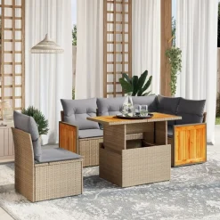 MAISON EXCLUSIVE - Salon de jardin avec coussins 6 pcs beige résine tressée