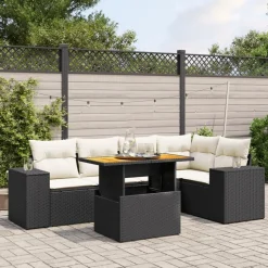 MAISON EXCLUSIVE - Salon de jardin 6 pcs avec coussins noir résine tressée