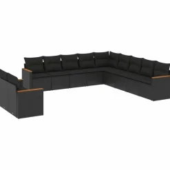 MAISON EXCLUSIVE - Salon de jardin 11 pcs avec coussins noir résine tressée