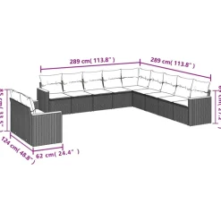 MAISON EXCLUSIVE - Salon de jardin 11 pcs avec coussins noir résine tressée
