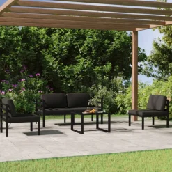 MAISON EXCLUSIVE - Salon de jardin 5 pcs avec coussins aluminium anthracite