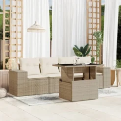 MAISON EXCLUSIVE - Salon de jardin avec coussins 5 pcs beige résine tressée
