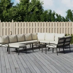 MAISON EXCLUSIVE - Salon de jardin 11 pcs avec coussins sable acier