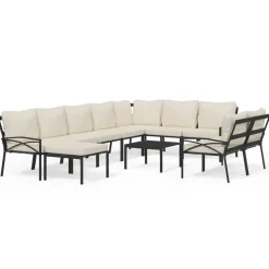 MAISON EXCLUSIVE - Salon de jardin 11 pcs avec coussins sable acier