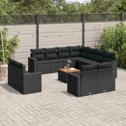 MAISON EXCLUSIVE - Salon de jardin 12 pcs avec coussins noir résine tressée