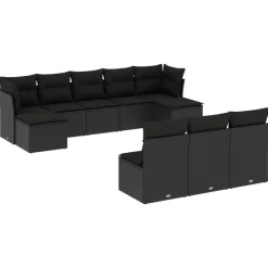 MAISON EXCLUSIVE - Salon de jardin 10 pcs avec coussins noir résine tressée