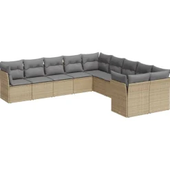 MAISON EXCLUSIVE - Salon de jardin avec coussins 10 pcs beige résine tressée