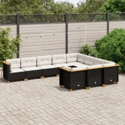 MAISON EXCLUSIVE - Salon de jardin 10 pcs avec coussins noir résine tressée
