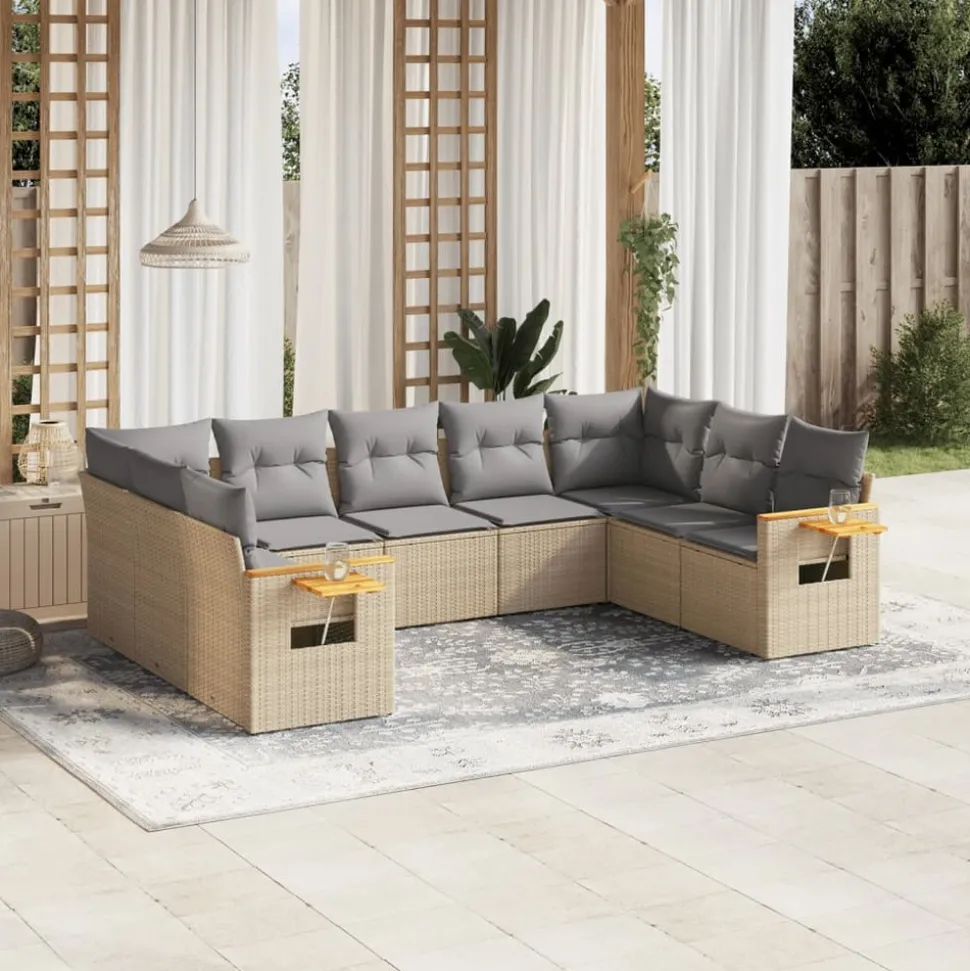 MAISON EXCLUSIVE - Salon de jardin avec coussins 9 pcs beige résine tressée