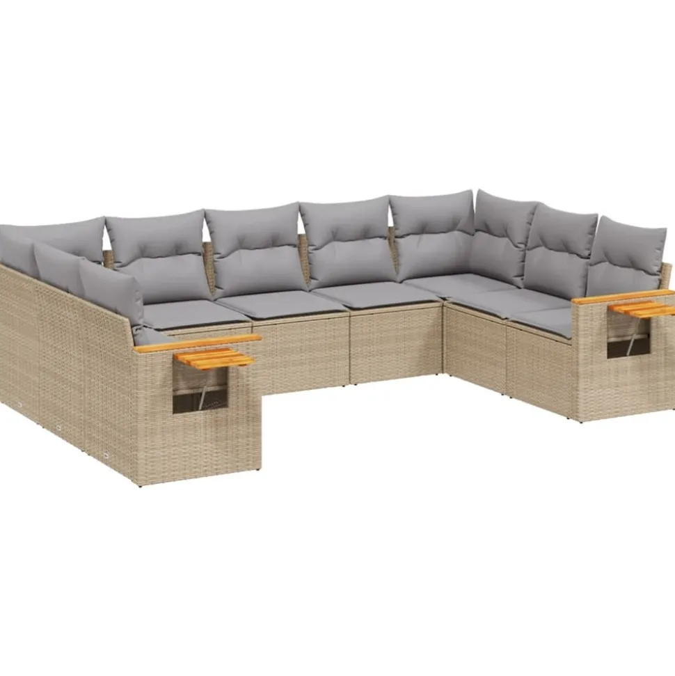 MAISON EXCLUSIVE - Salon de jardin avec coussins 9 pcs beige résine tressée