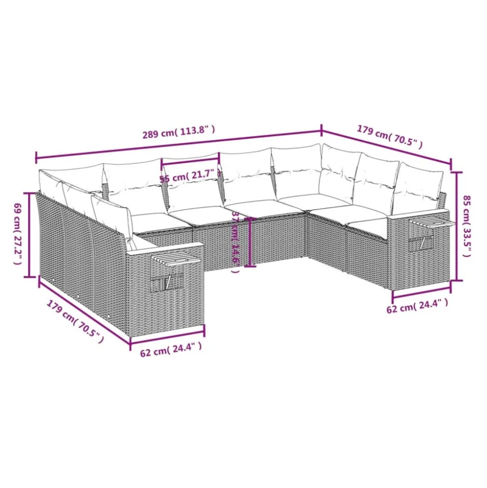 MAISON EXCLUSIVE - Salon de jardin avec coussins 9 pcs beige résine tressée