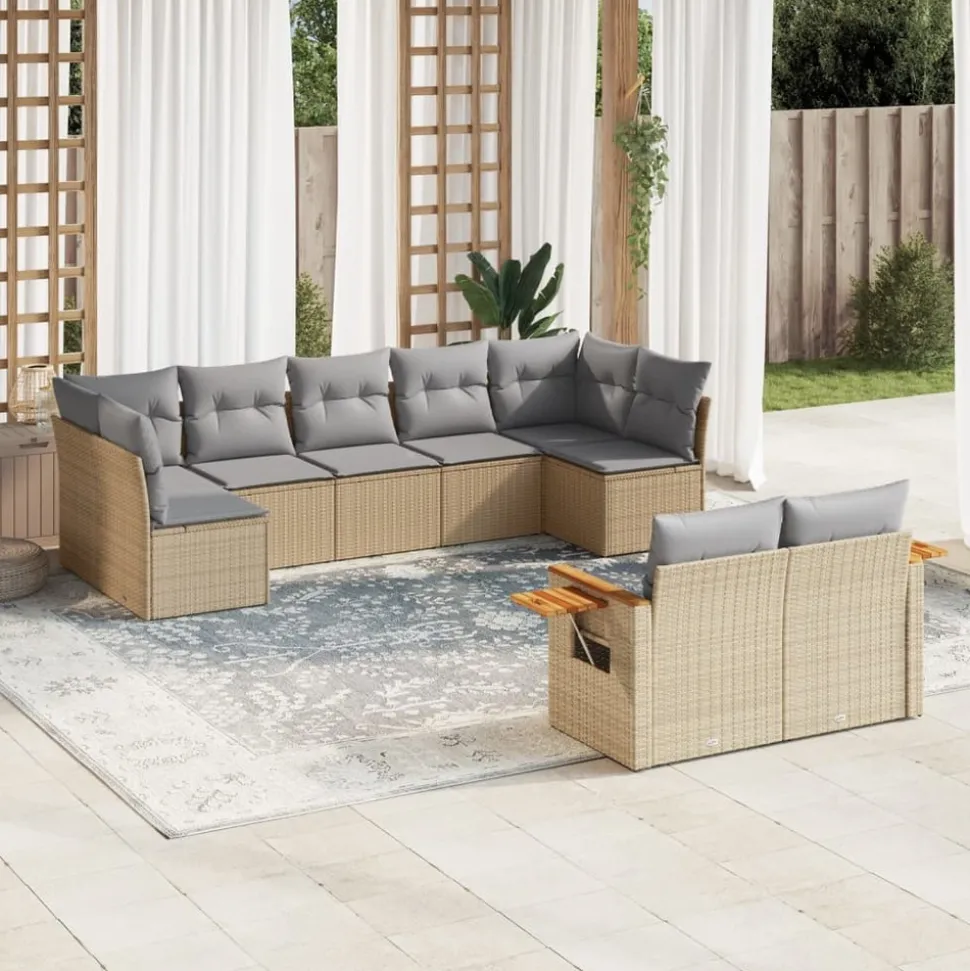 MAISON EXCLUSIVE - Salon de jardin avec coussins 9 pcs beige résine tressée