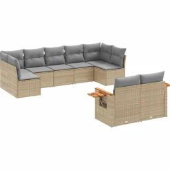 MAISON EXCLUSIVE - Salon de jardin avec coussins 9 pcs beige résine tressée