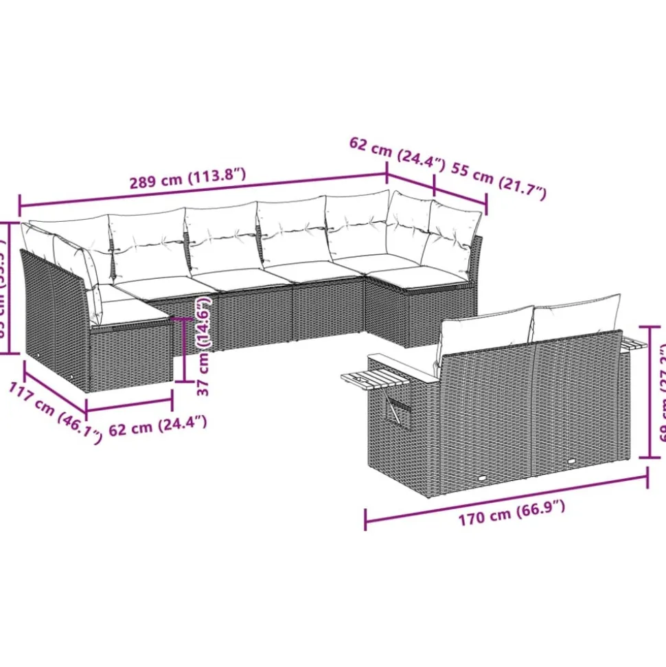 MAISON EXCLUSIVE - Salon de jardin avec coussins 9 pcs beige résine tressée