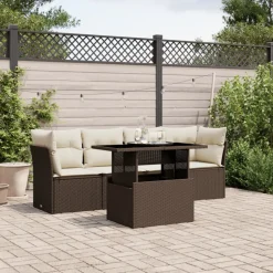 MAISON EXCLUSIVE - Salon de jardin avec coussins 5 pcs marron résine tressée