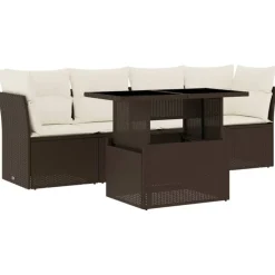 MAISON EXCLUSIVE - Salon de jardin avec coussins 5 pcs marron résine tressée