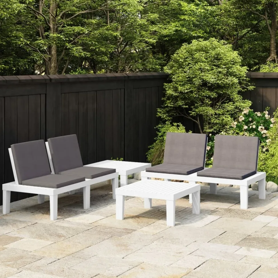 MAISON EXCLUSIVE - Salon de jardin 4 pcs avec coussins plastique blanc