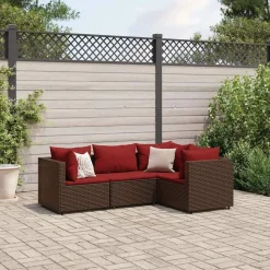MAISON EXCLUSIVE - Salon de jardin 4 pcs avec coussins marron résine tressée