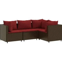 MAISON EXCLUSIVE - Salon de jardin 4 pcs avec coussins marron résine tressée
