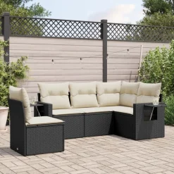 MAISON EXCLUSIVE - Salon de jardin 5 pcs avec coussins noir résine tressée