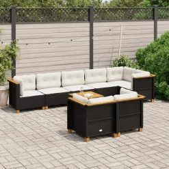 MAISON EXCLUSIVE - Salon de jardin 9 pcs avec coussins noir résine tressée