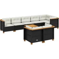 MAISON EXCLUSIVE - Salon de jardin 9 pcs avec coussins noir résine tressée
