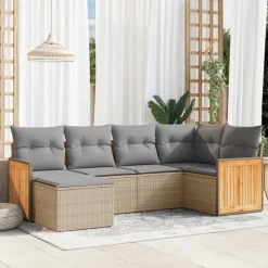 MAISON EXCLUSIVE - Salon de jardin avec coussins 6 pcs beige résine tressée