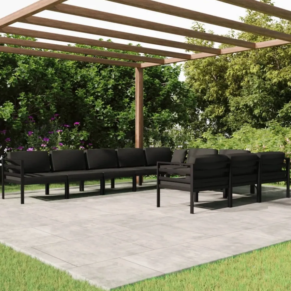 MAISON EXCLUSIVE - Salon de jardin 10 pcs avec coussins aluminium anthracite
