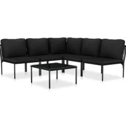MAISON EXCLUSIVE - Salon de jardin 6 pcs avec coussins noir pvc