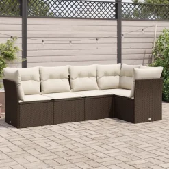 MAISON EXCLUSIVE - Salon de jardin avec coussins 5 pcs marron résine tressée