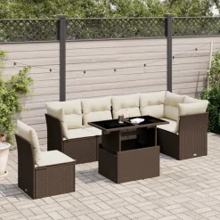 MAISON EXCLUSIVE - Salon de jardin avec coussins 7 pcs marron résine tressée