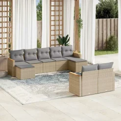 MAISON EXCLUSIVE - Salon de jardin avec coussins 9 pcs beige résine tressée