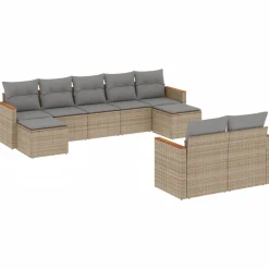 MAISON EXCLUSIVE - Salon de jardin avec coussins 9 pcs beige résine tressée
