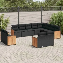 MAISON EXCLUSIVE - Salon de jardin 12 pcs avec coussins noir résine tressée
