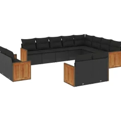 MAISON EXCLUSIVE - Salon de jardin 12 pcs avec coussins noir résine tressée
