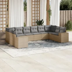 MAISON EXCLUSIVE - Salon de jardin avec coussins 10 pcs beige résine tressée