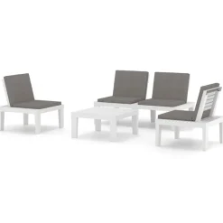 MAISON EXCLUSIVE - Salon de jardin 4 pcs avec coussins plastique blanc
