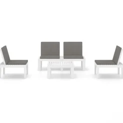 MAISON EXCLUSIVE - Salon de jardin 4 pcs avec coussins plastique blanc
