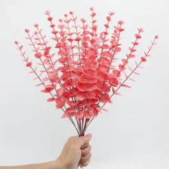 MCBOSON - Feuilles d'eucalyptus artificielles rouge*24