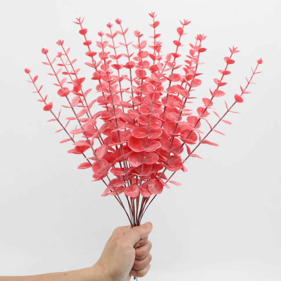 MCBOSON - Feuilles d'eucalyptus artificielles rouge*24