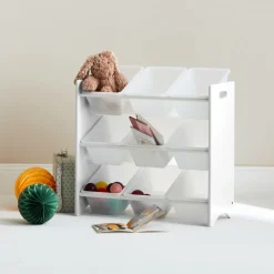 Meuble de rangement pour enfant avec 9 casiers. Blanc - tobias - mdf décor bois naturel. 64x29.5x60cm